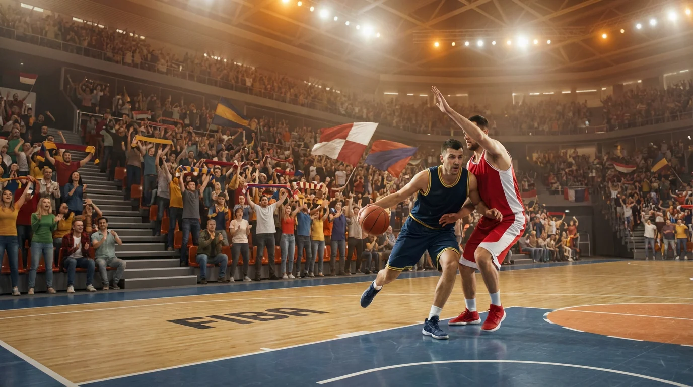 Apuestas en Euroliga y ACB: partido de baloncesto europeo en pabellón con afición