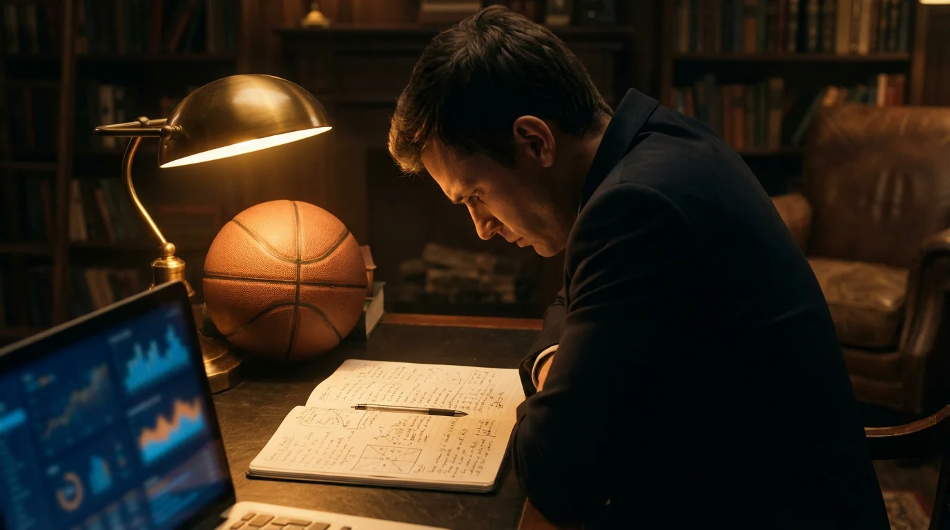 Estrategias de apuestas de baloncesto: persona analizando estadísticas con libreta y datos